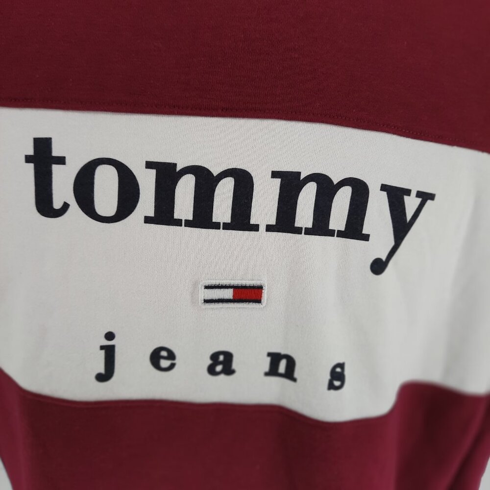 Tommy Jeans Hilfiger Logo Sweatshirt Adult Size Large Red White Bar Long Sleeve - Picture 2 of 4